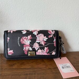 JUICY COUTURE LA - Black & Pink Floral Wallet with Gold Zipper